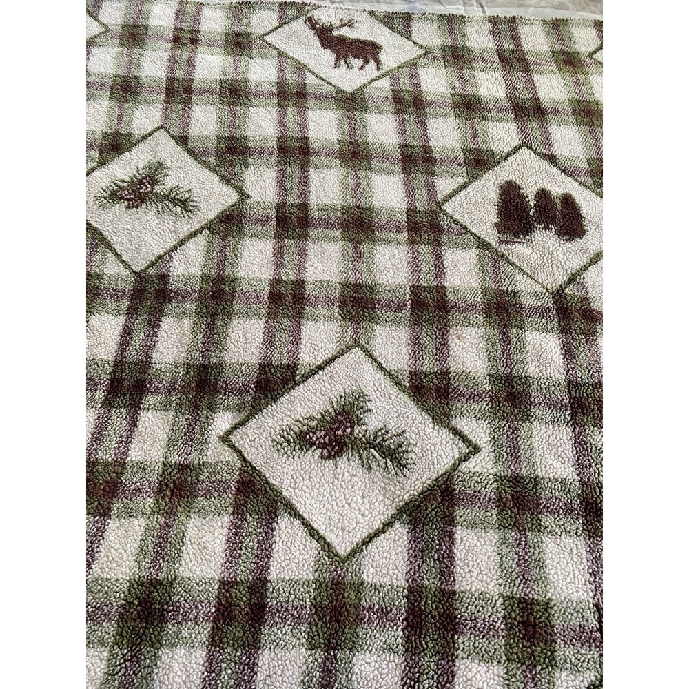 Woolrich Home Green Plaid Fleece Throw Blanket 49x63 Hunting Cabin Lodge Vintage